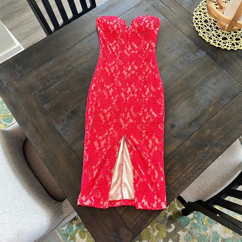 Strapless, Red, Lace Cocktail Dress